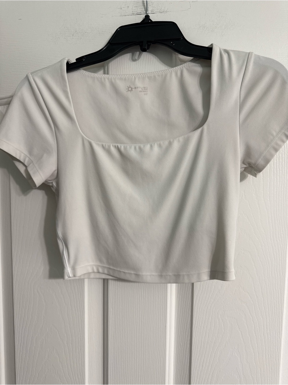 aerie White Square Neck Short Sleeve Crop Top